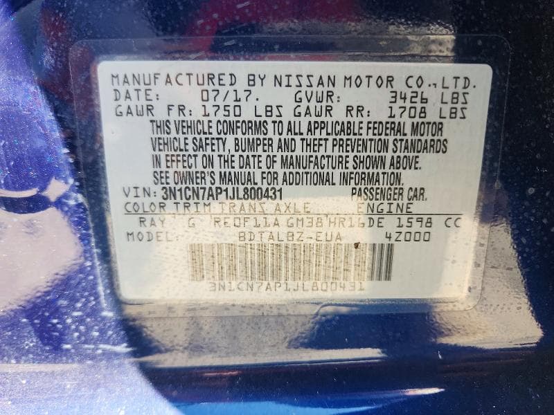 2018 NISSAN VERSA SV 12
