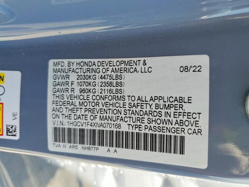 2022 HONDA ACCORD SPORT SE 12