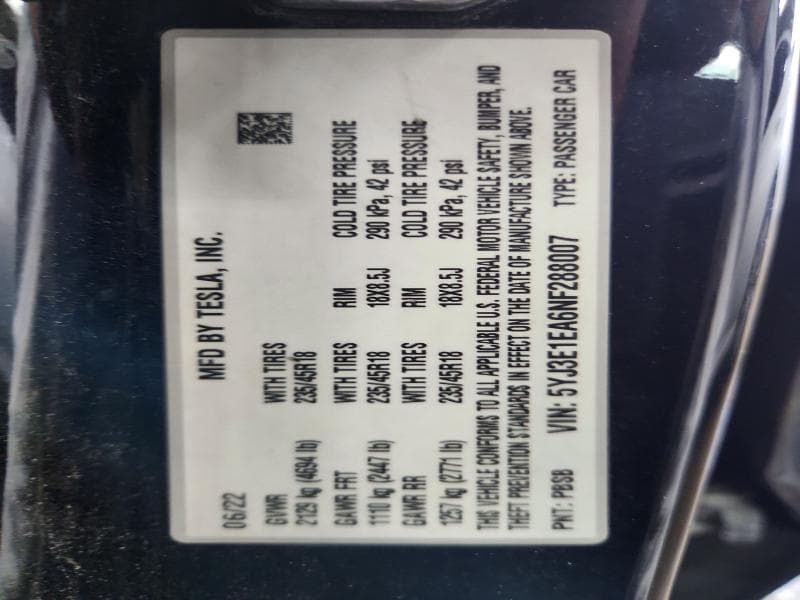 2022 TESLA MODEL 3 12
