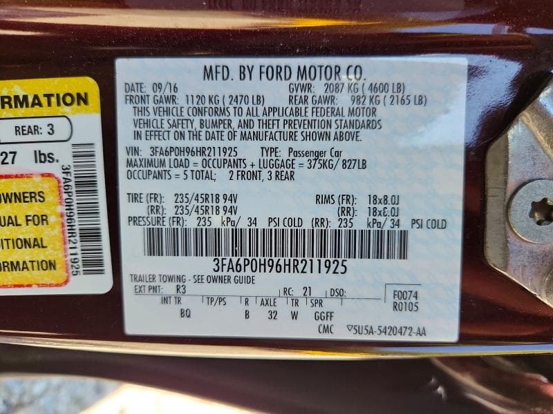 2017 FORD FUSION SE 12