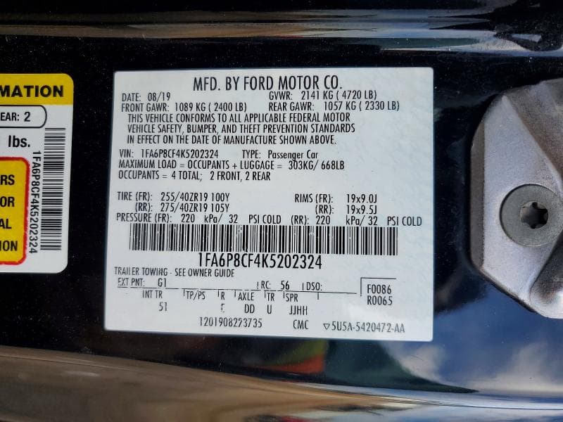 2019 FORD MUSTANG GT 12