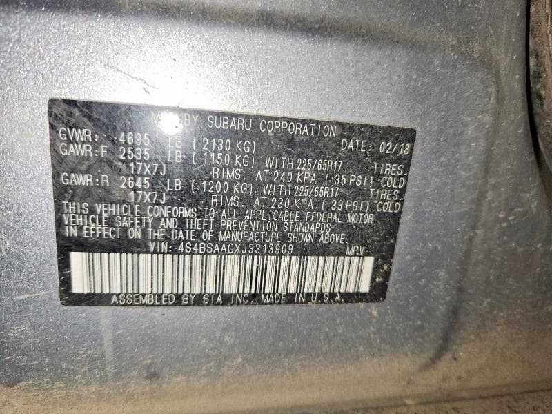2018 SUBARU OUTBACK 2.5I 12