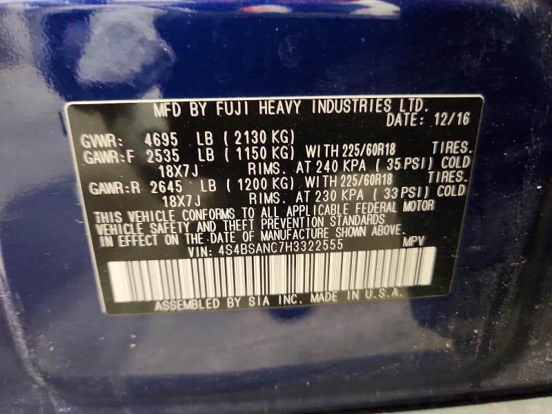 2017 SUBARU OUTBACK 2.5I LIMITED 13