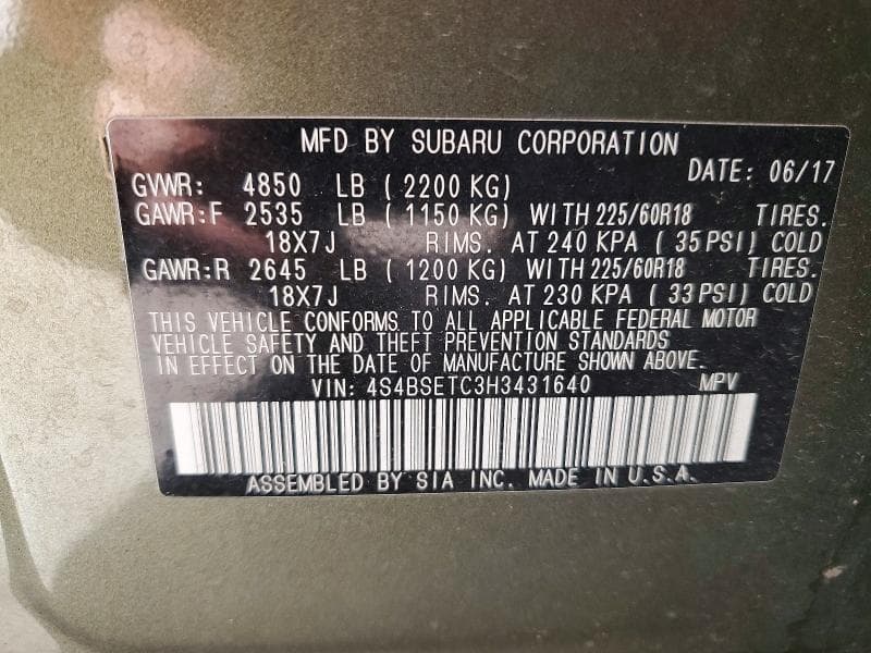 2017 SUBARU OUTBACK TOURING 12