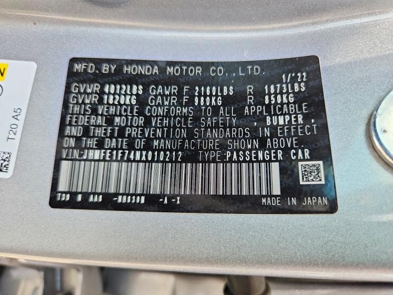2022 HONDA CIVIC EX 12