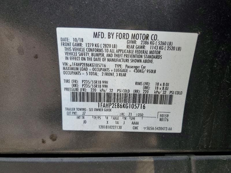 2019 FORD TAURUS SEL 12