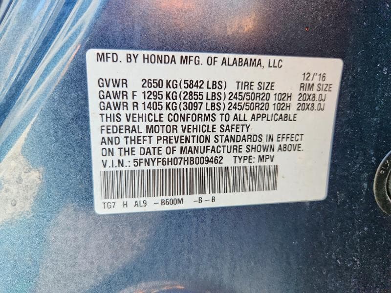 2017 HONDA PILOT ELITE 13