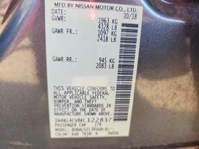 2019 NISSAN ALTIMA SR 12