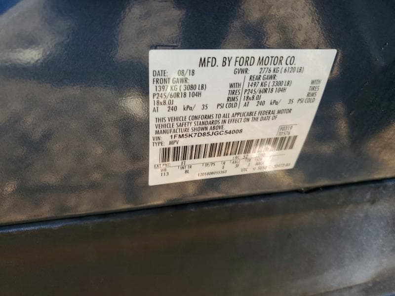 2018 FORD EXPLORER XLT 12