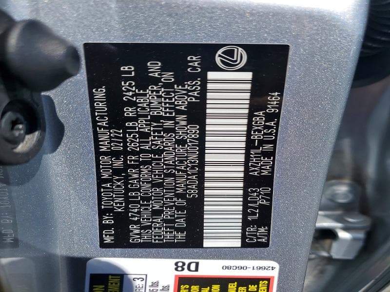 2022 LEXUS ES 300H BASE 12