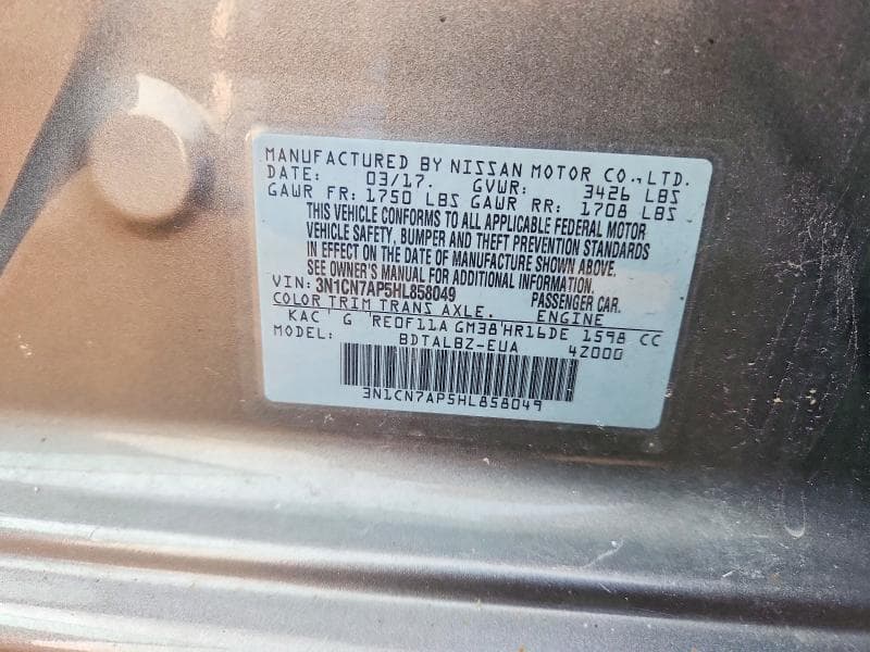 2017 NISSAN VERSA 1.6 SV 12