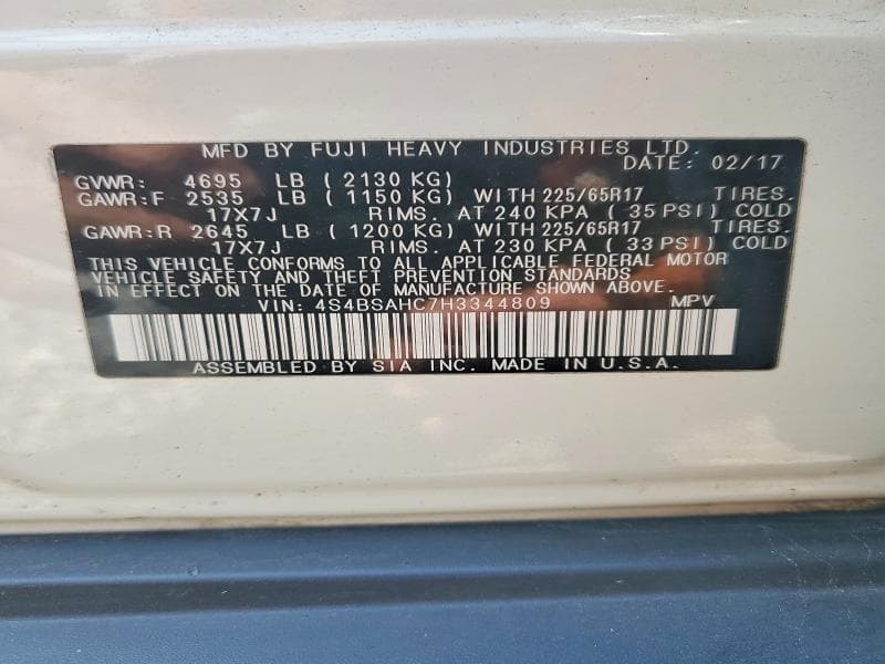 2017 SUBARU OUTBACK 2.5I PREMIUM 14