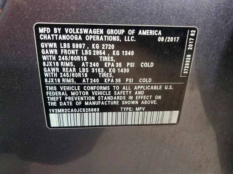 2018 VOLKSWAGEN ATLAS SEL 12
