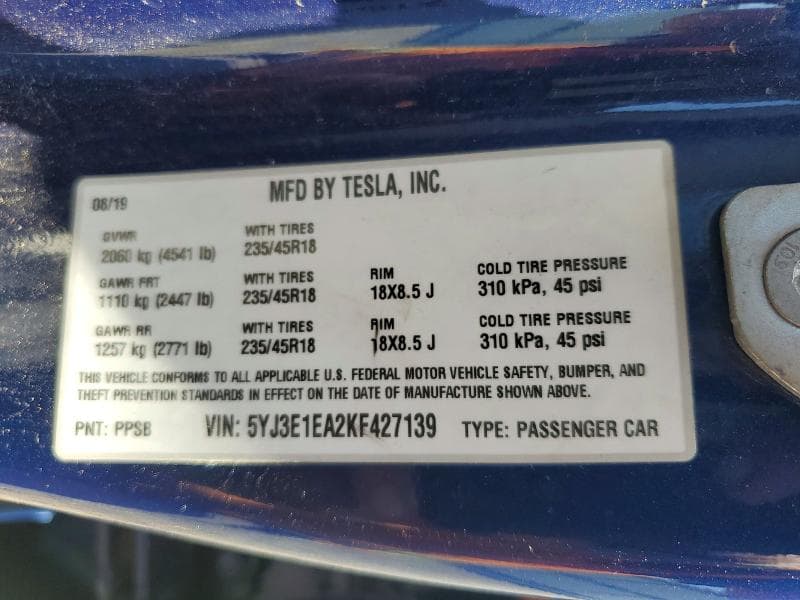 2019 TESLA MODEL 3 12