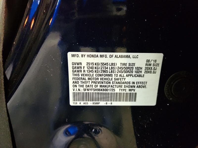 2019 HONDA PILOT TOURING 13