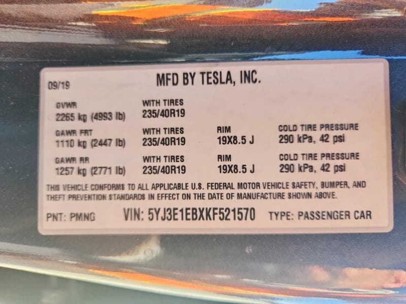 2019 TESLA MODEL 3 12