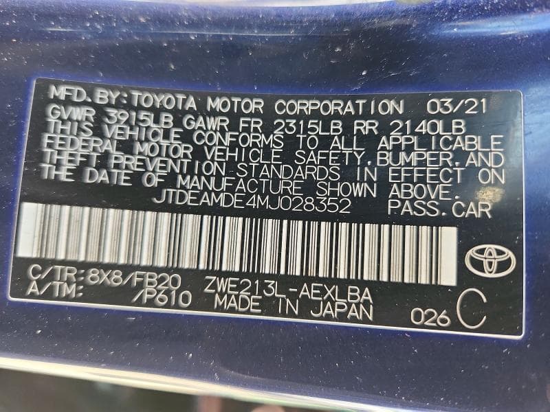 2021 TOYOTA COROLLA LE 13