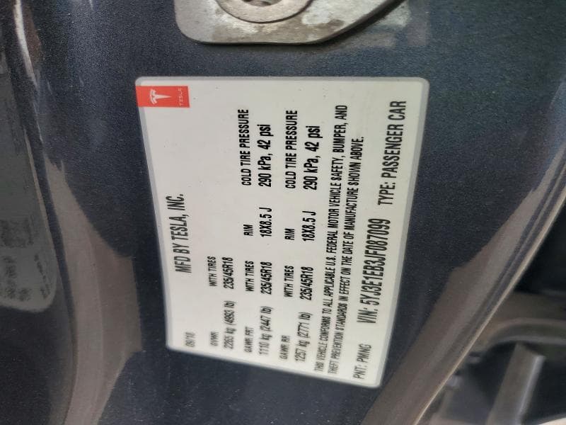 2018 TESLA MODEL 3 12