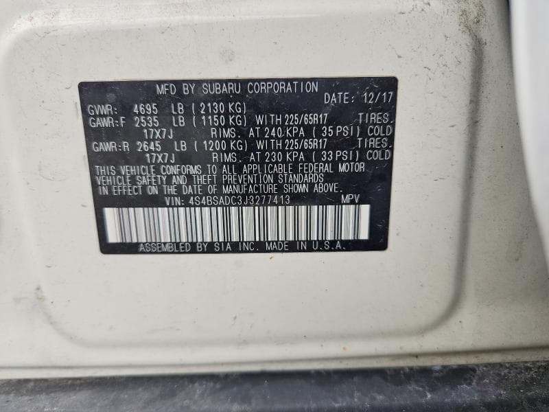 2018 SUBARU OUTBACK 2.5I PREMIUM 14