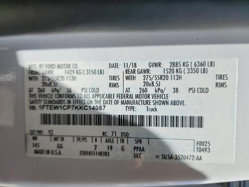 2019 FORD F150 SUPERCREW 12