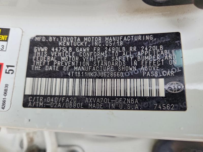 2018 TOYOTA CAMRY LE 12