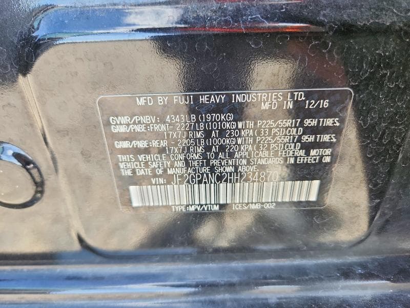2017 SUBARU CROSSTREK LIMITED 12