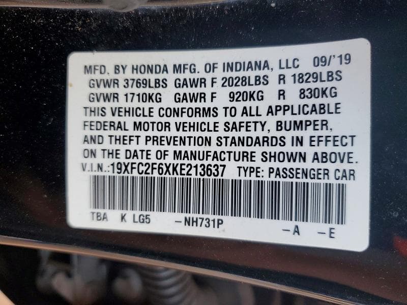 2019 HONDA CIVIC LX 12