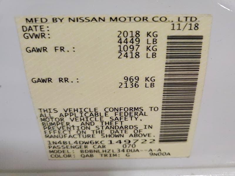 2019 NISSAN ALTIMA SV 12