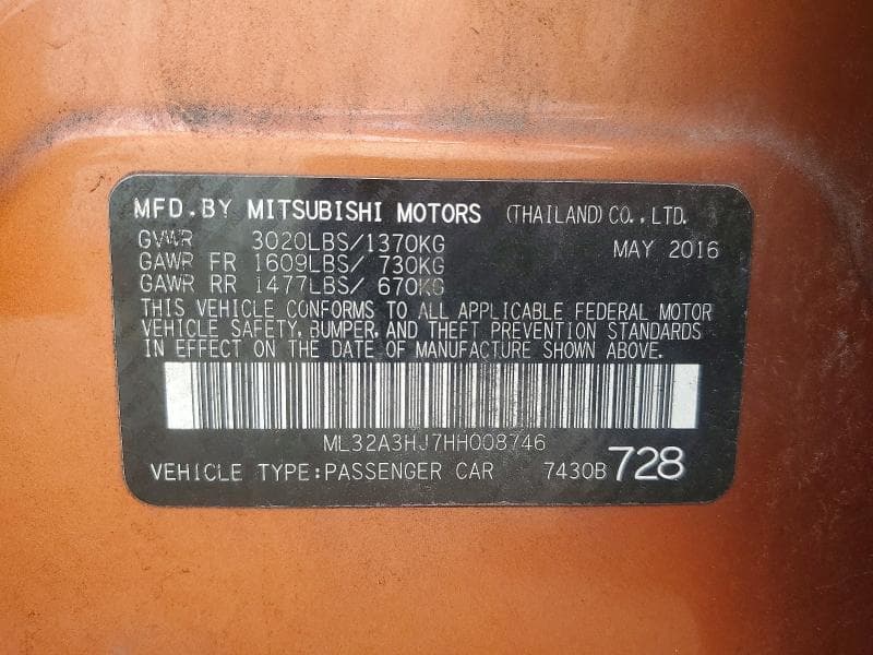 2017 MITSUBISHI MIRAGE ES 13