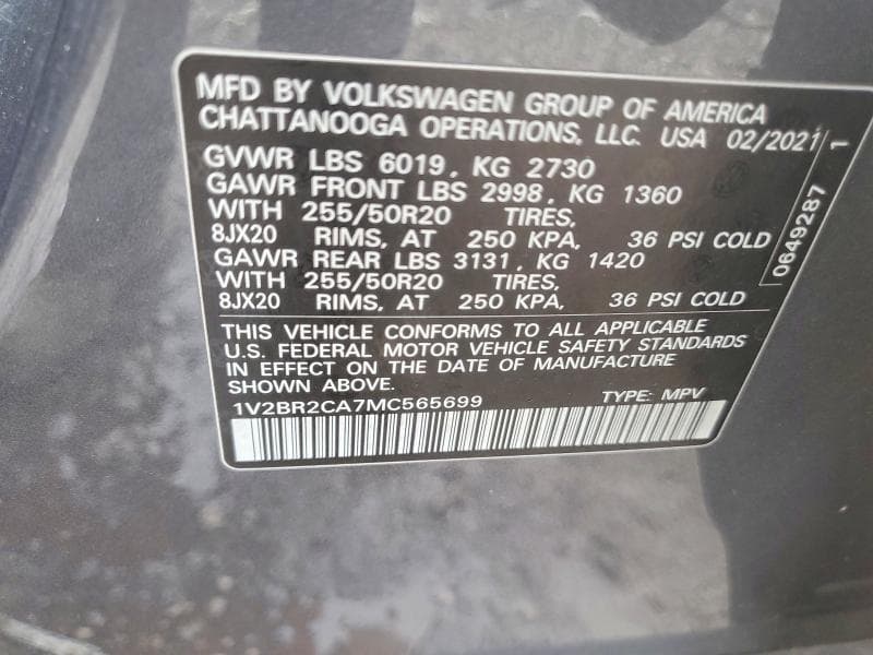 2021 VOLKSWAGEN ATLAS SEL 12