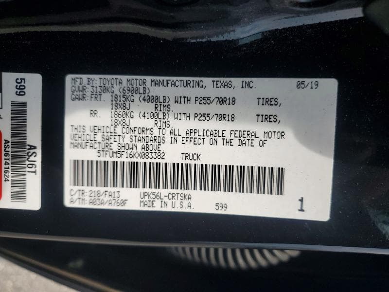 2019 TOYOTA TUNDRA SR 12