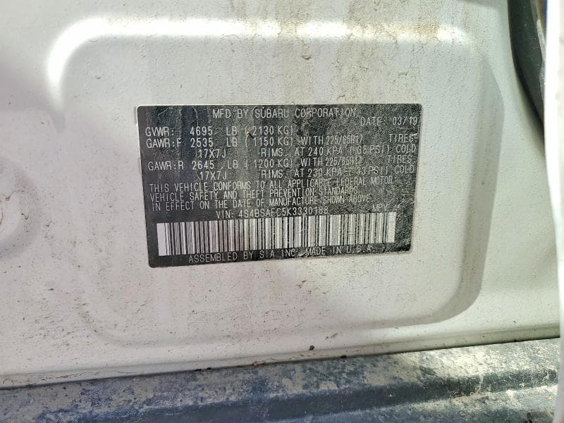 2019 SUBARU OUTBACK 2.5I PREMIUM 13