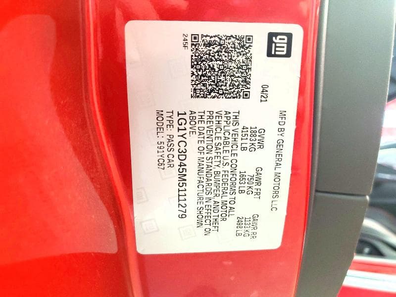 2021 CHEVROLET CORVETTE STINGRAY 3LT 12