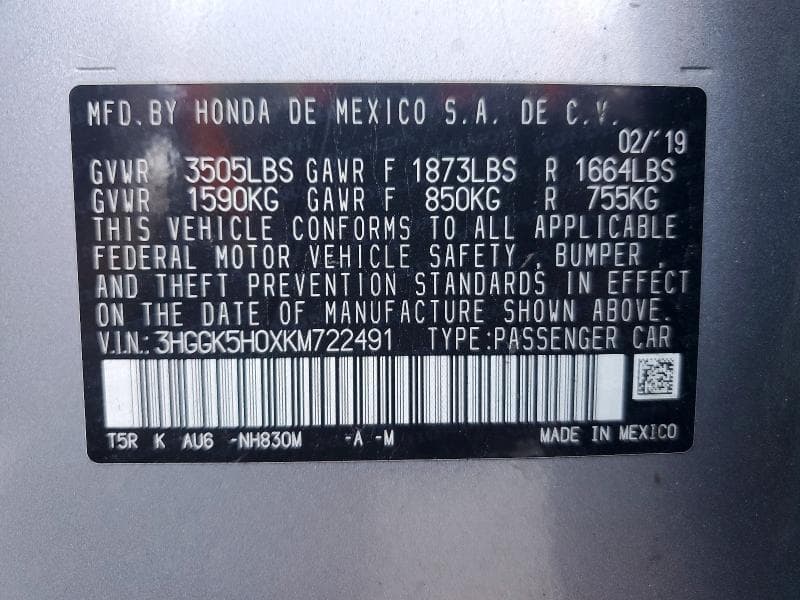 2019 HONDA FIT EXL 14