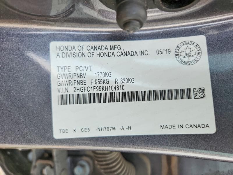 2019 HONDA CIVIC TOURING 12