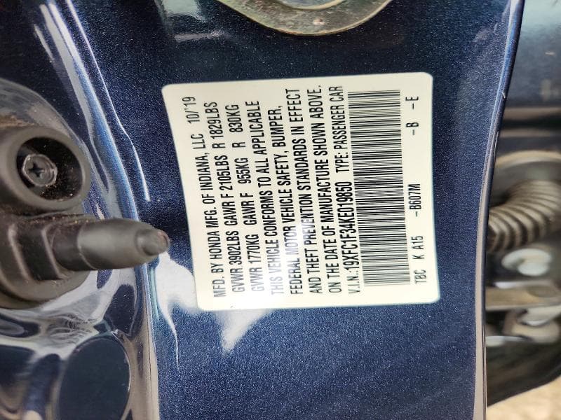 2019 HONDA CIVIC EX 12
