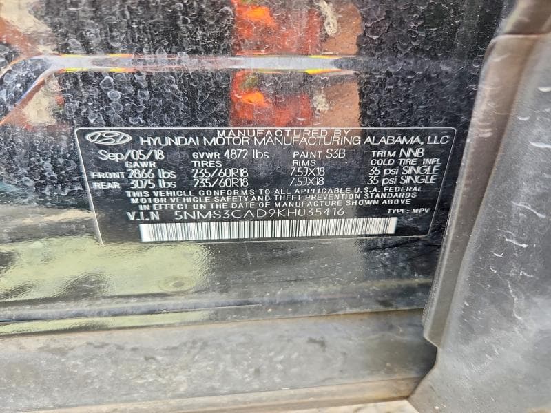2019 HYUNDAI SANTA FE SEL PLUS 2.4L 13