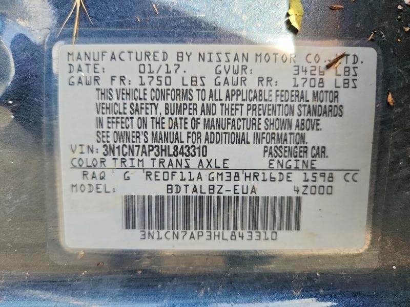 2017 NISSAN VERSA 1.6 SV 12