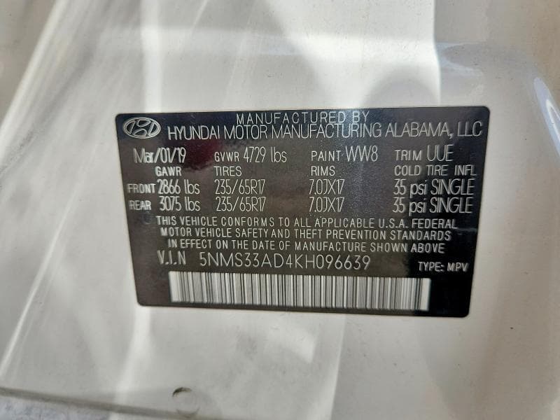 2019 HYUNDAI SANTA FE SEL 2.4L 13