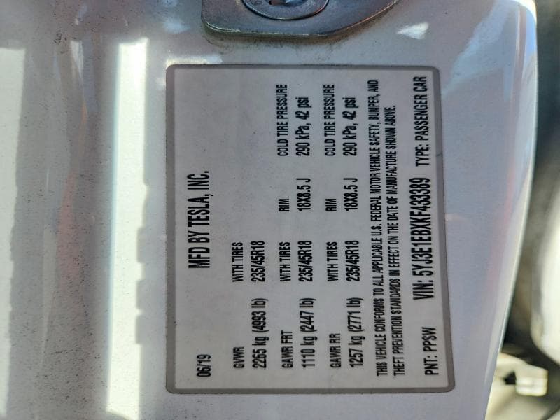 2019 TESLA MODEL 3 12
