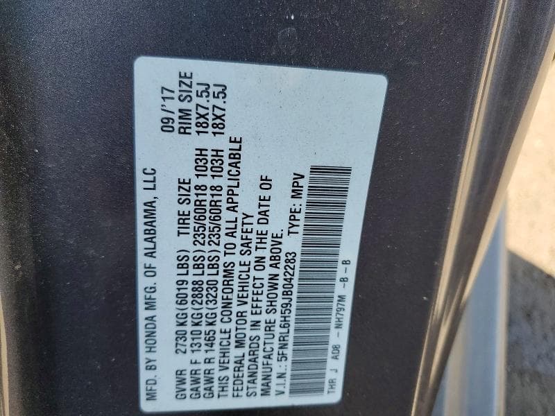 2018 HONDA ODYSSEY EX 13
