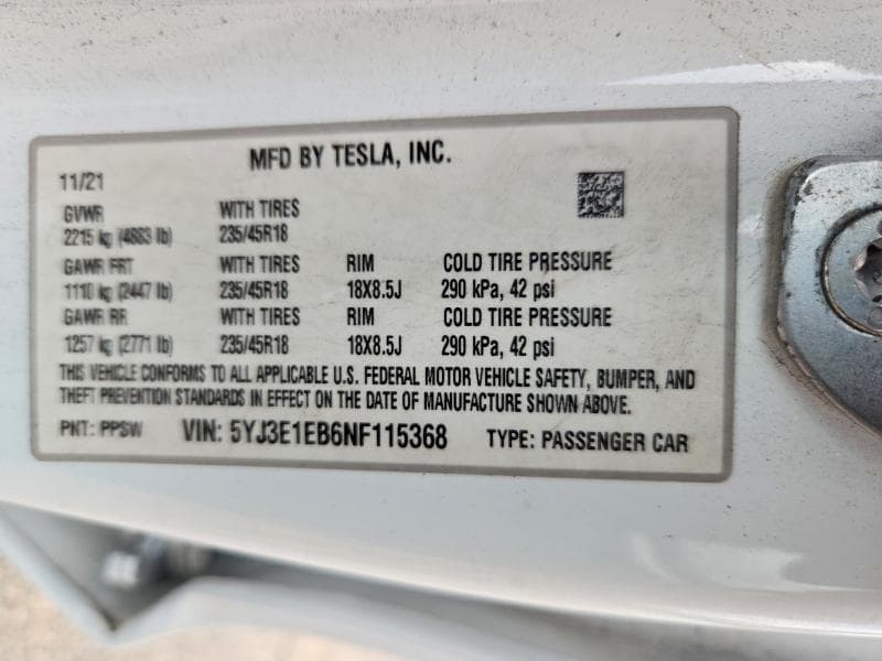 2022 TESLA MODEL 3 12