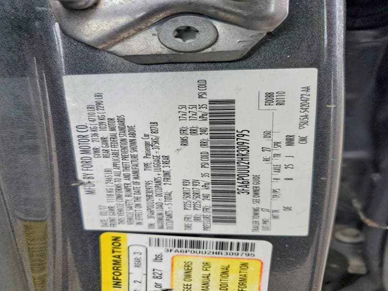 2017 FORD FUSION S HYBRID 12
