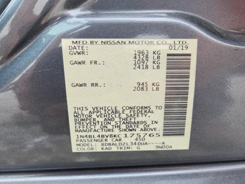 2019 NISSAN ALTIMA S 12