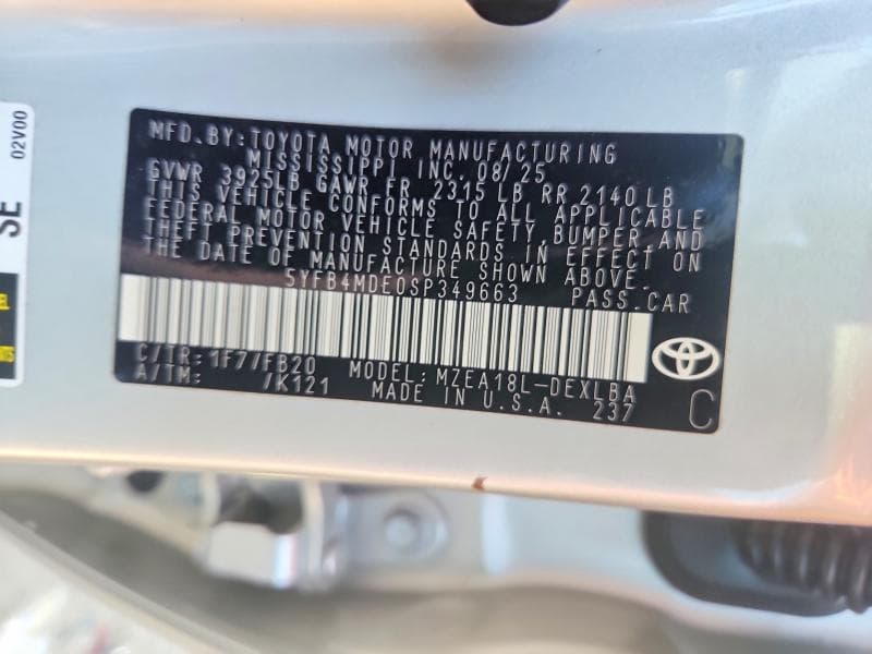 2025 TOYOTA COROLLA LE 12