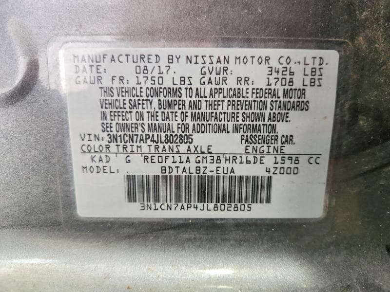 2018 NISSAN VERSA SV 13