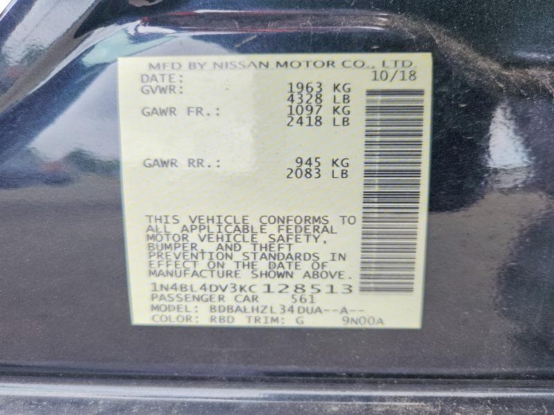 2019 NISSAN ALTIMA SV 12