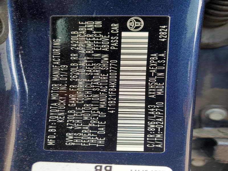 2019 TOYOTA AVALON HYBRID LIMITED 13