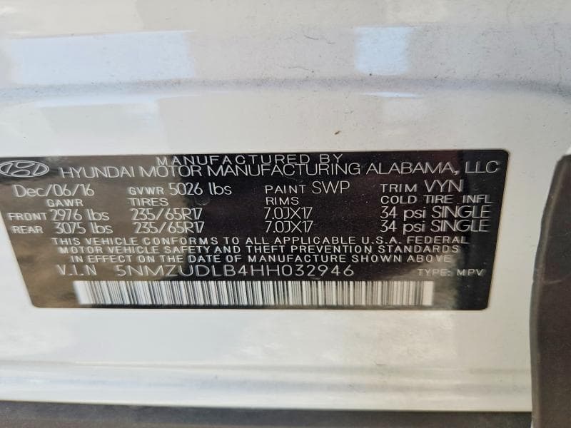 2017 HYUNDAI SANTA FE SPORT 2.4L 12