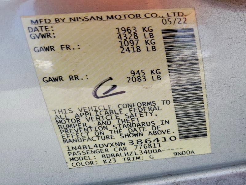 2022 NISSAN ALTIMA SV 12
